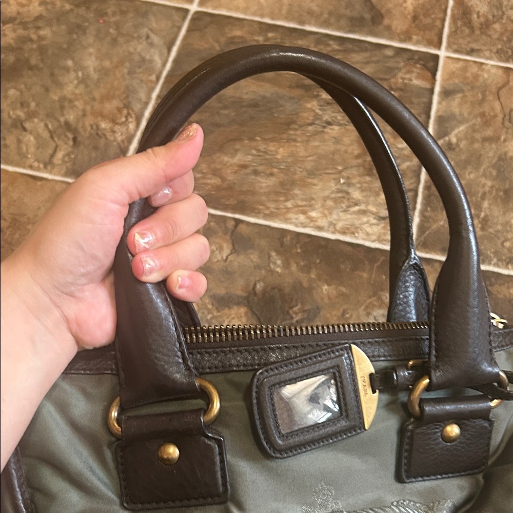 Authentic Prada Olive Nylon Satchel with Dark Brown Leather Handles - Picture 7 of 12